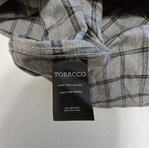 Tobacco Motorwear Co. Flannel Hellfire Gray Plaid Button Up Men's Large - Picture 11 of 11